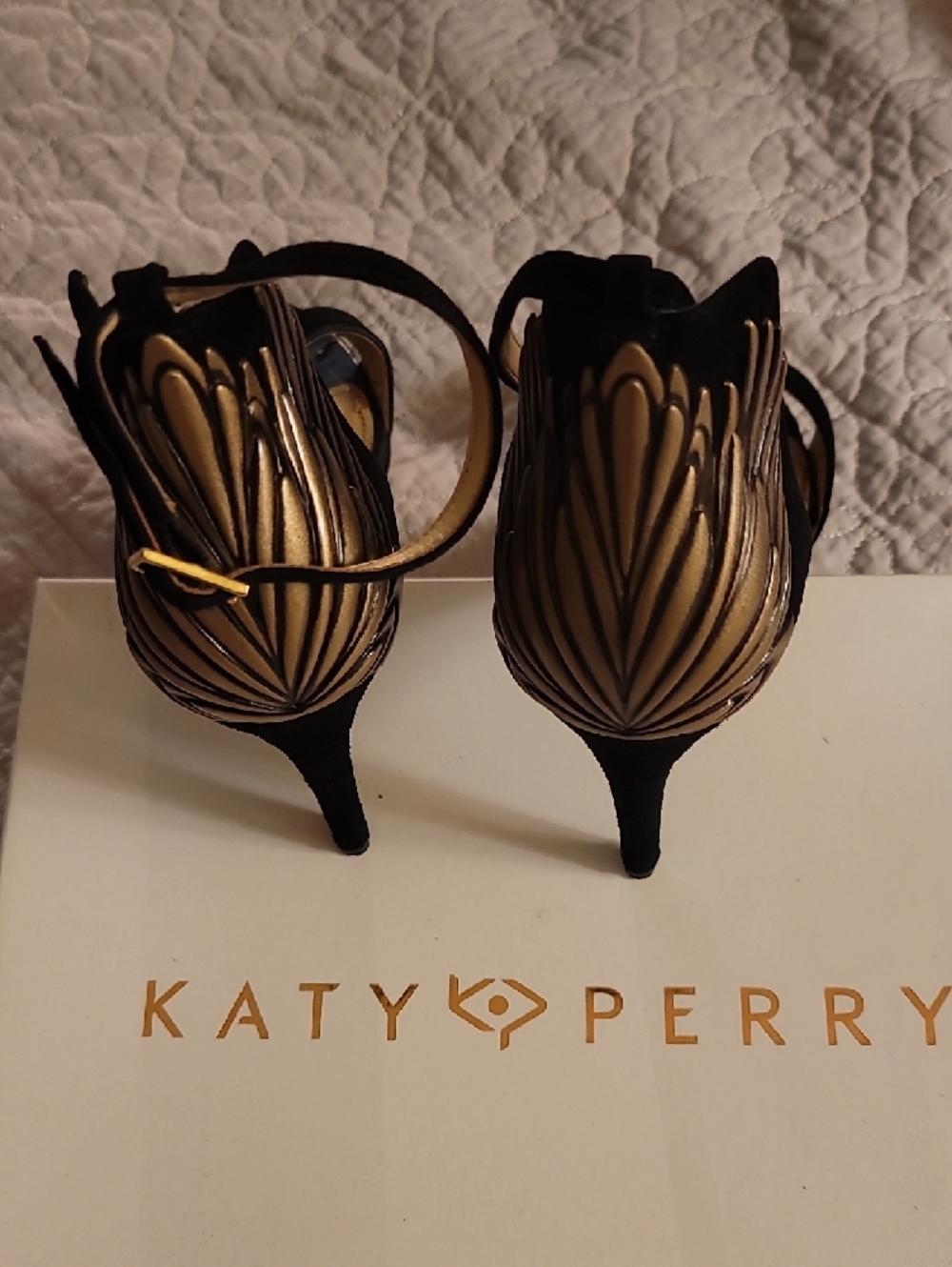 Katy Perry Collections Black Velvet Wing-Embellished Ankle Strap Heels - Picture 5 of 7